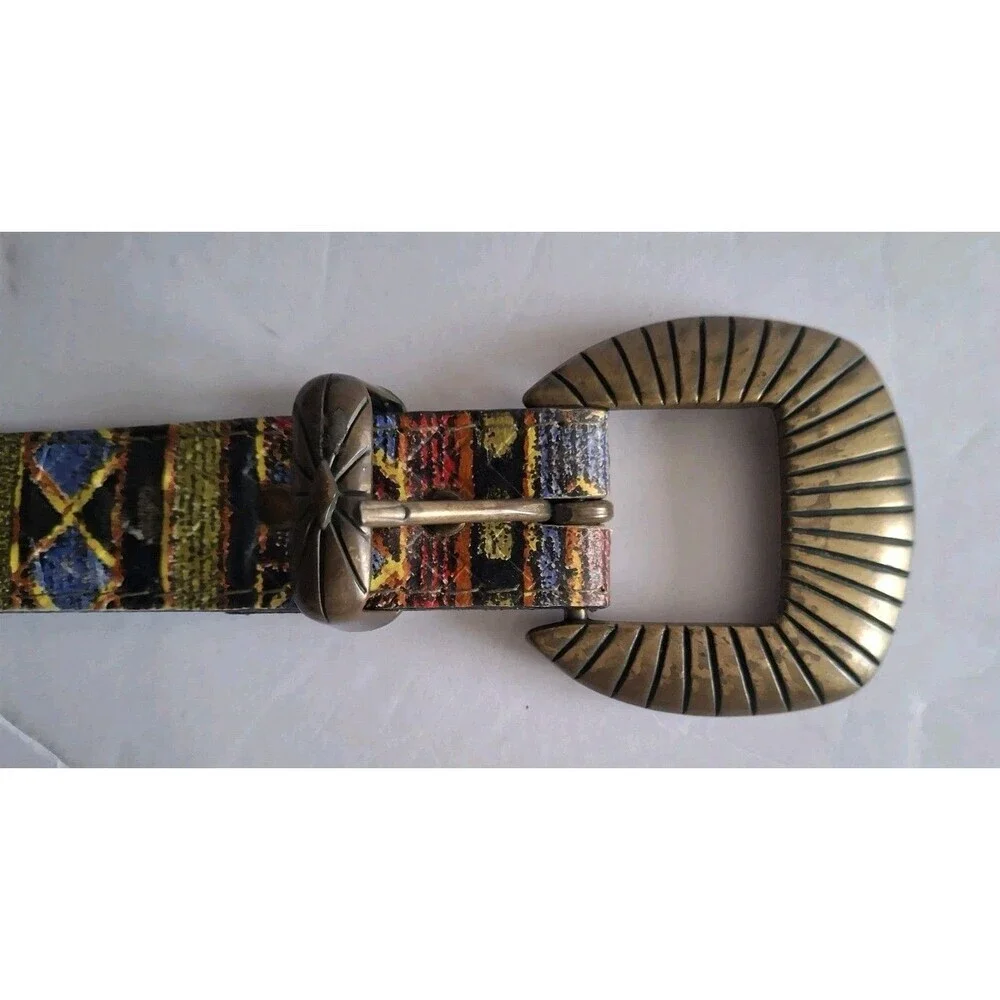 Vtg Artisanal Belt Elite Fresno California Medium Brass Buckle Boho Southwestern